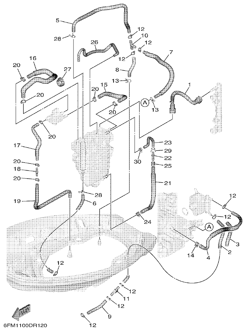 Yamaha F25G FUEL 2 parts diagram